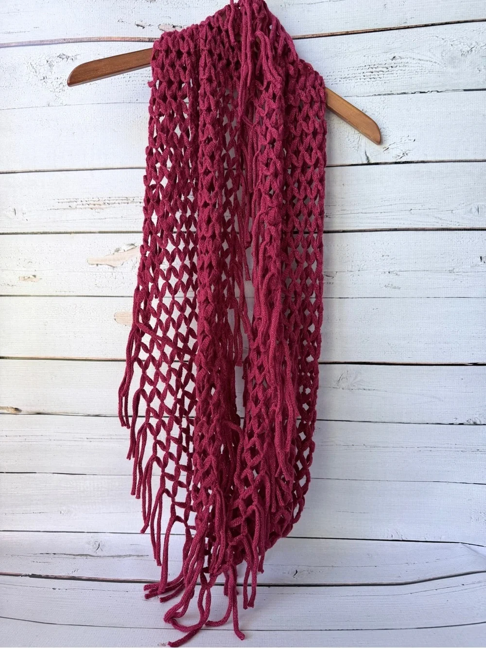 Cozy Open Knit Infinity Scarf in Raspberry